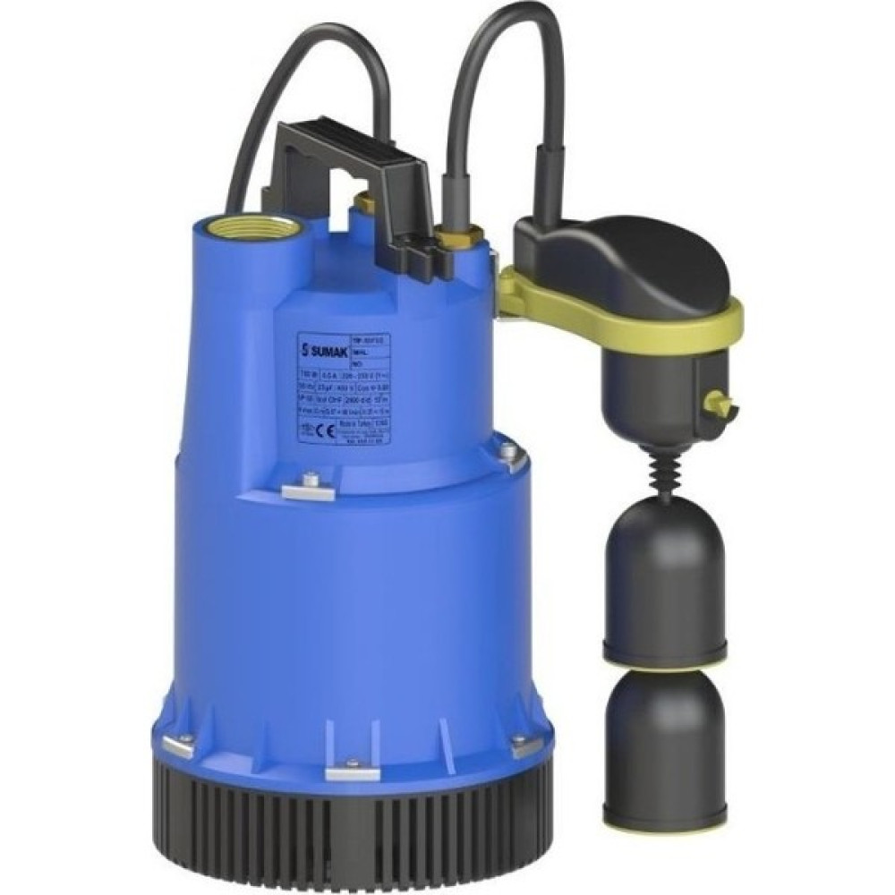 Sumak SDF13A 1 kw 1.3 HP 2900 D/D 220/230 volt Monofaze Asansör Flatörlü Drenaj Dalgıç Pompası (10 m Kablo+A.Flatörlü) Su Motoru Fiyatı