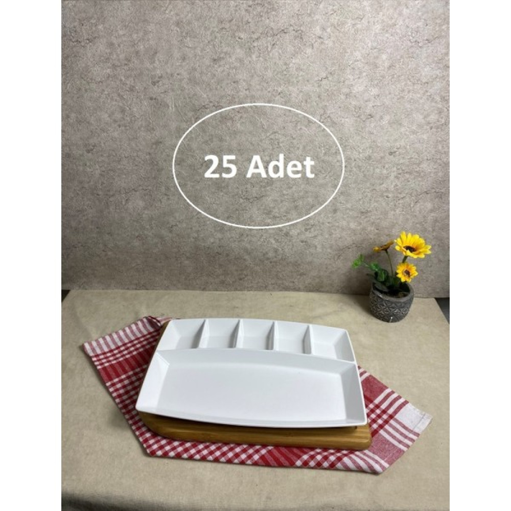 SUMAKS 6 Bölmeli Polikarbon Kahvaltı Tabağı 25 Adet - Beyaz Kahvaltı Takımı Fiyatı