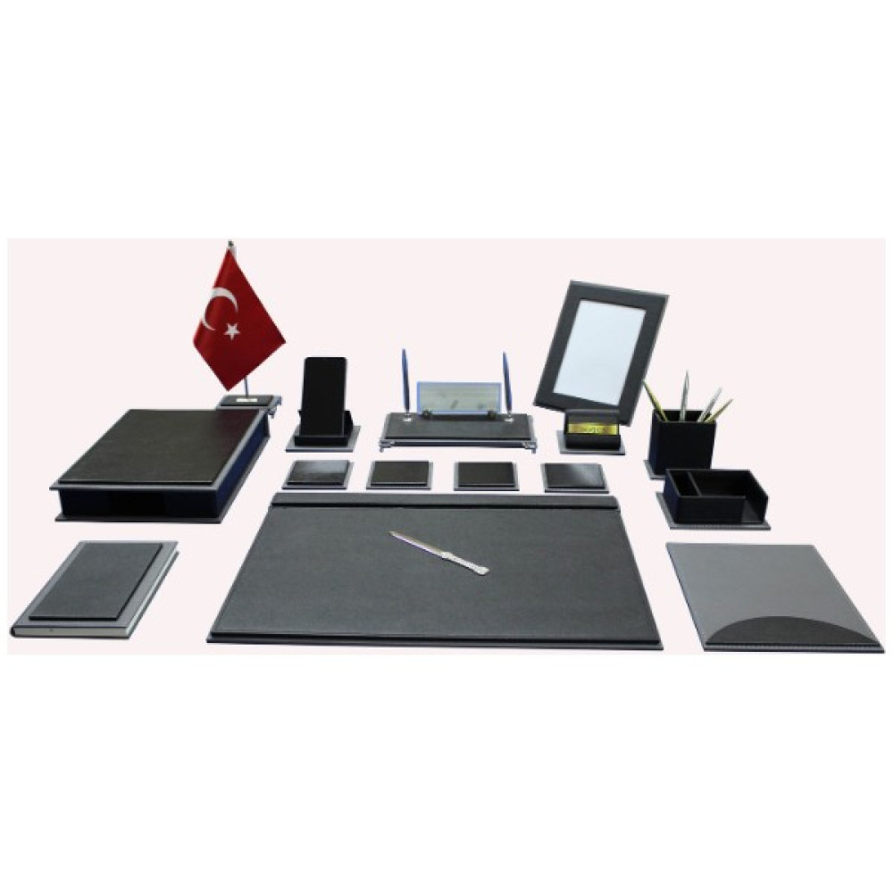 Sümen Dünyası Hanedan Isimli Siyah Gri Çift Renk Bayraklı Evrak Rafı Resim Çerçeveli Lüx Masa Üstü Sümen Takımı - Gri - Siyah Sümen Takımı Fiyatı
