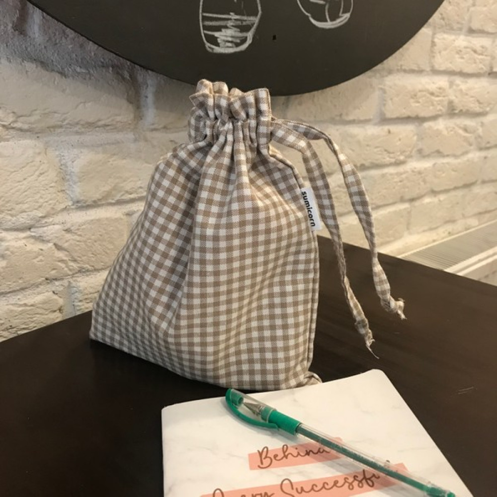 Sumicorn Design Bej Pötikareli Çevre Dostu Bez Keten Büzgülü İpli Düzenleyici Kese, Makyaj Çantası Makyaj Fırça ve Aksesuarları Fiyatı