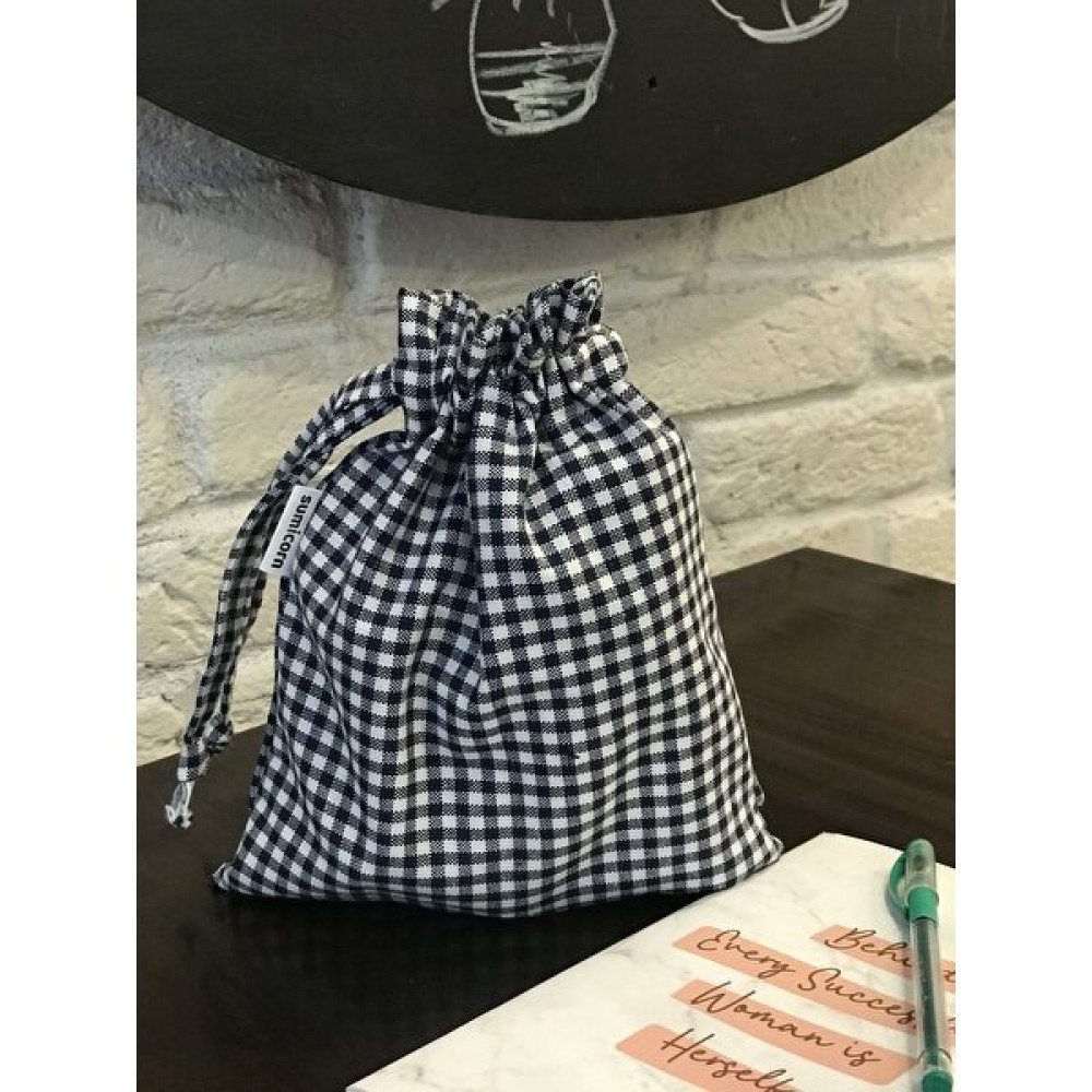 Sumicorn Design Lacivert Pötikareli Çevre Dostu Bez Keten Büzgülü İpli Düzenleyici Kese, Makyaj Çantası Makyaj Fırça ve Aksesuarları Fiyatı