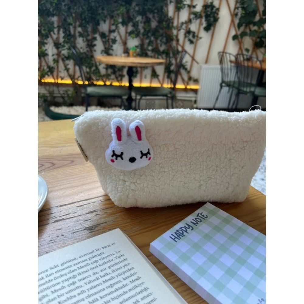 Sumicorn Design Sevimli Tavşan Peluş Yıkanabilir Fermuarlı Pötikare Astarlı Bez Kalemlik Kalem Kutusu Makyaj Çantası - Açık Pembe Kalemlik (Kalem Kutusu) Fiyatı