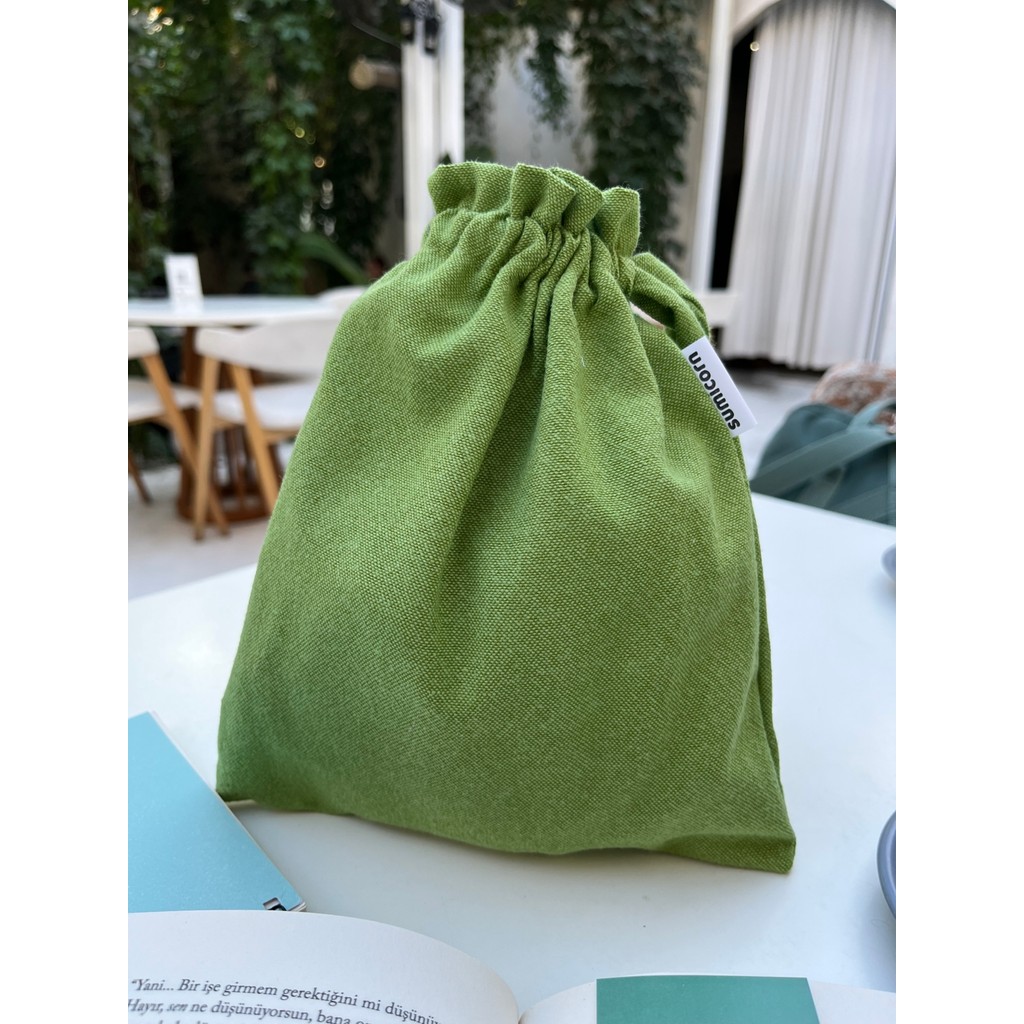 Sumicorn Design Soft Yeşil Somon Renkli Çevre Dostu Bez Kese, Keten Düzenleyici Kese, Hediye Kesesi, Makyaj Çantası Makyaj Çantası Fiyatı