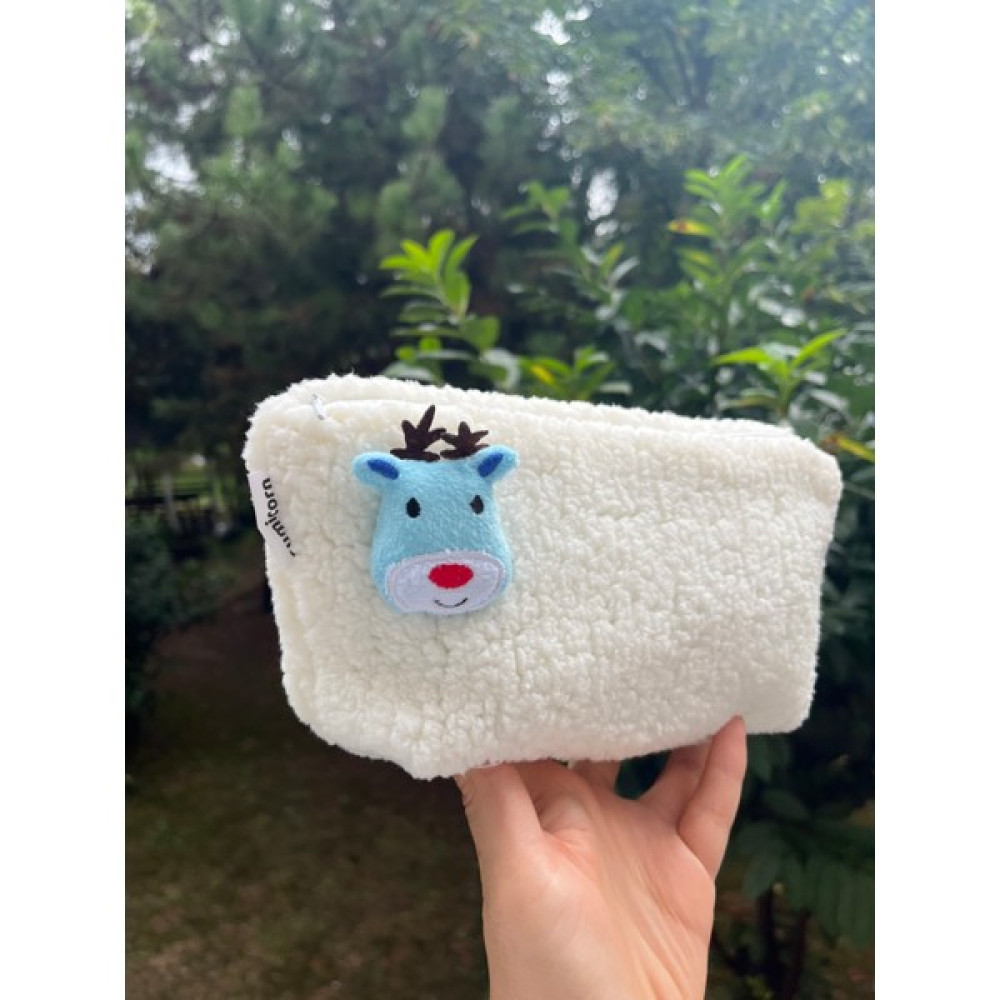 Sumicorn Design Yılbaşı Geyik Peluş Yıkanabilir Fermuarlı Kareli Astarlı Kalemlik Kalem Kutusu Cüzdan Makyaj Çantası - Mavi Kalemlik (Kalem Kutusu) Fiyatı