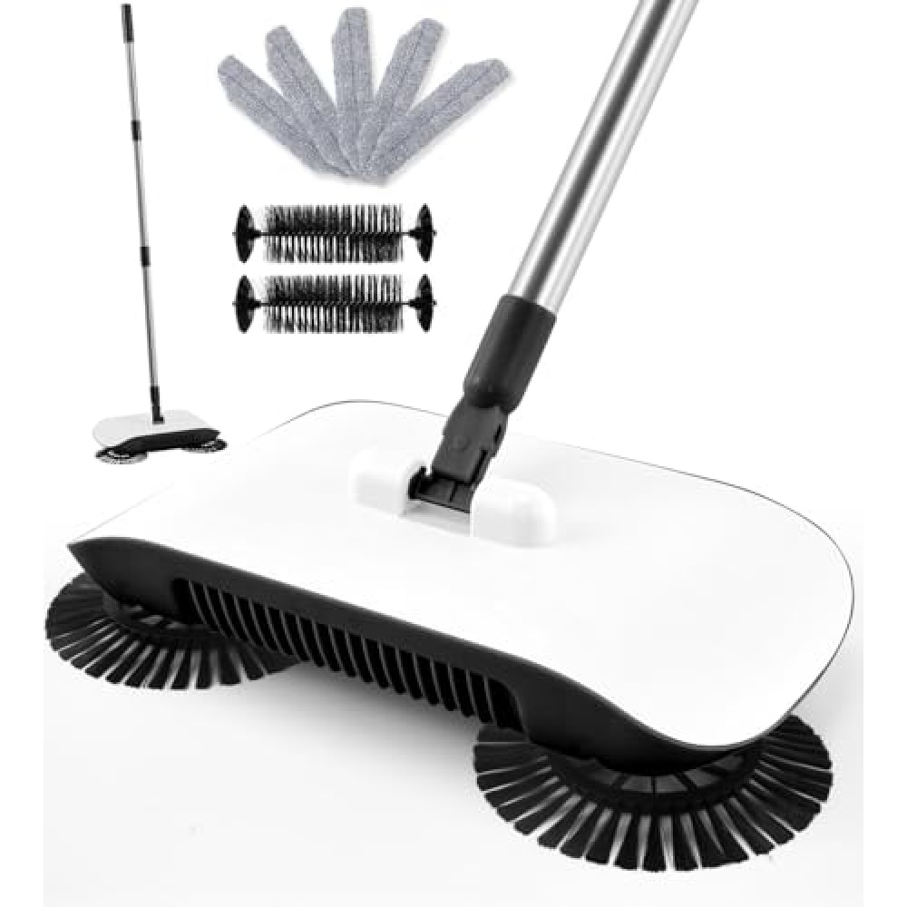 SumYanHing Sweeper Cleaner with 7 Replacement Parts for Home Office for Hardwood Floors and Tile, Pet Hair Dust Scraps Paper & Small Rubbish Cleaning, Not for Carpets (Black)