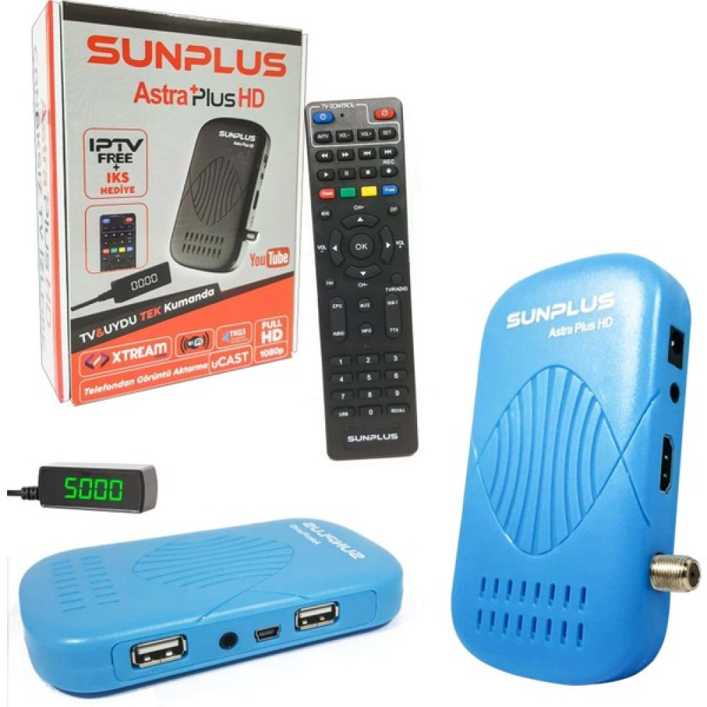 Sun Plus Uydu Alıcı Mini Full Hd Iptv Wıfı Ucast Astra+ Hd (2 Yıl Iks Hediye) - Mavi Uydu Alıcıları Fiyatı