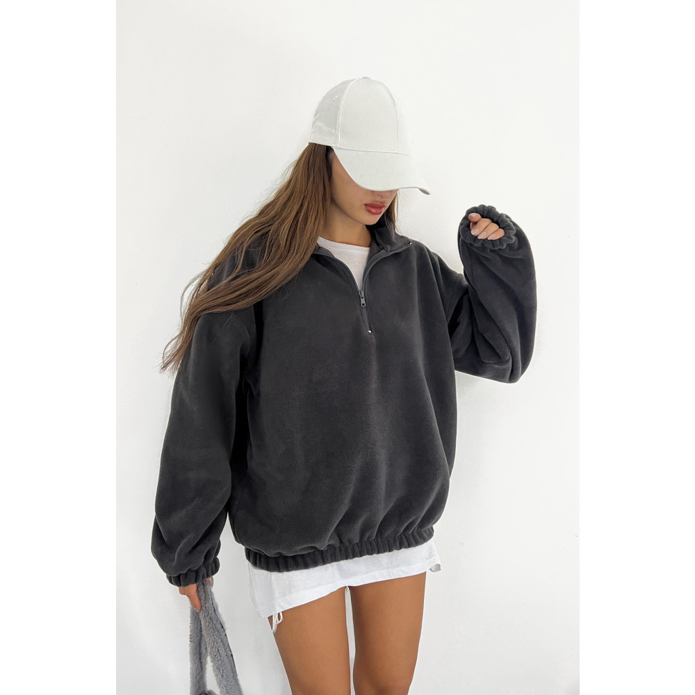 Sun Victoria Kadın Polar Kumaş Antrasit Oversize Sweatshirt L-XL Beden Bayan Sweatshirt Fiyatı