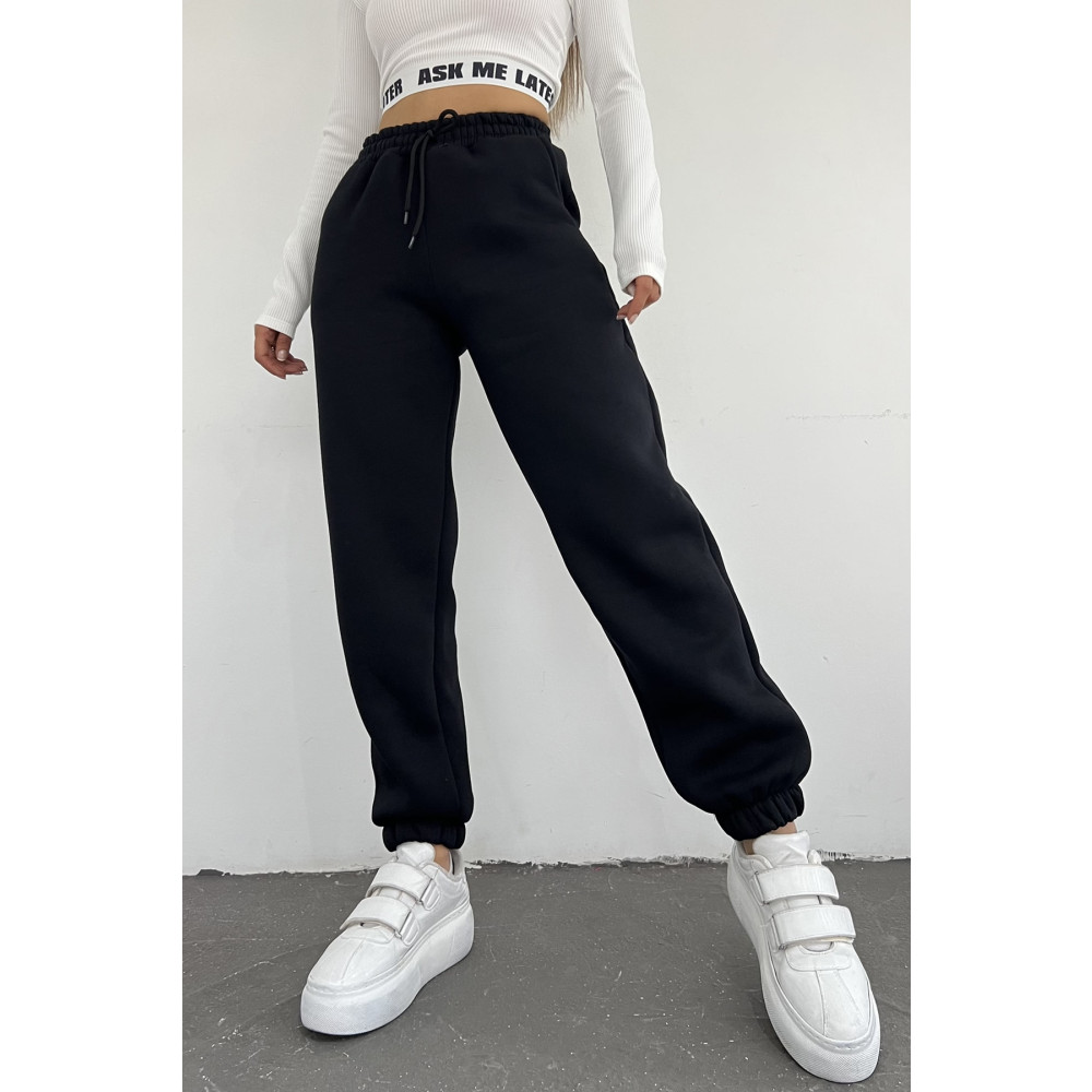 Sun Victoria Kadın Siyah Kışlık Kalın Içi Polarlı Yüksek Bel Paçası Lastikli Basic Jogger Eşofman Altı 2XL Beden Kadın Eşofman Fiyatı