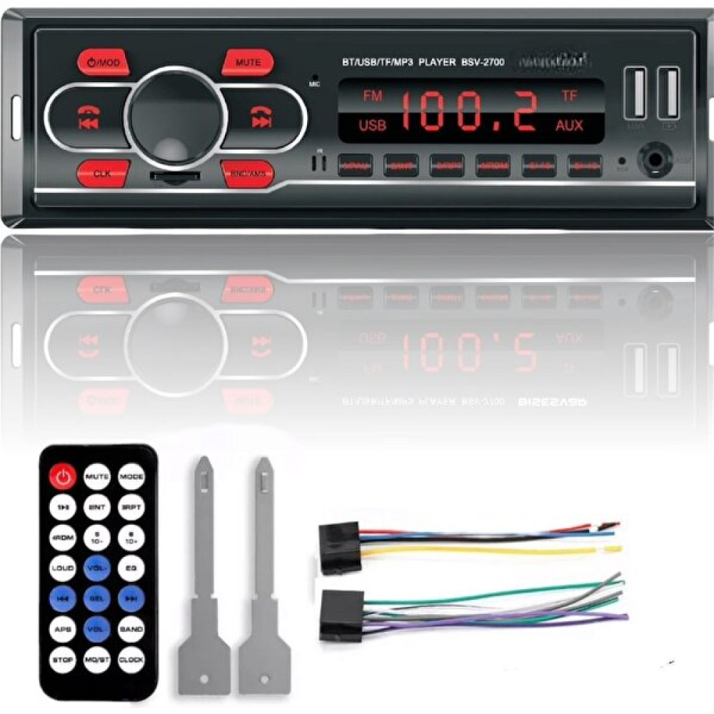 Sunask SN-2700 Çift USB Girişli Bluetooth Oto Teyp Araba Teybi Radyo Sd Aux Teyp Amfi Çıkışlı Kumandalı - Gri Oto Teypleri Fiyatı