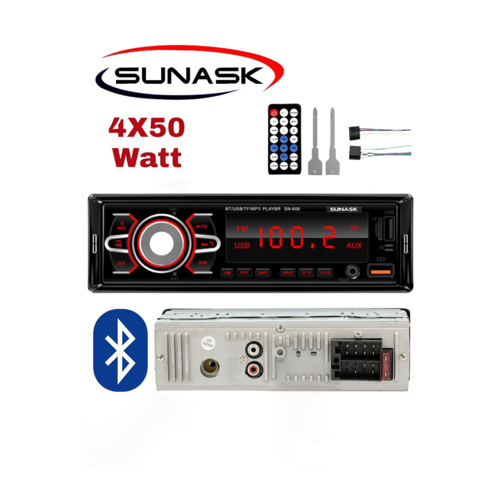 SUNASK Sn-606 Çift Usbli Bluetooth Oto Teyp Araba Teyibi Kumandalı Oto Teyip Mp3 Çalar Amfi Çıkışlı Oto Teypleri Fiyatı