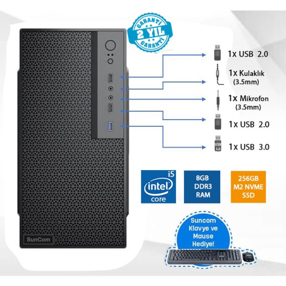 Suncom Force SC3-110 I5-4460 8gb 256GB M.2 SSD O/b Dos Masaüstü Pc Wi-Fi Masaüstü Bilgisayar Fiyatı