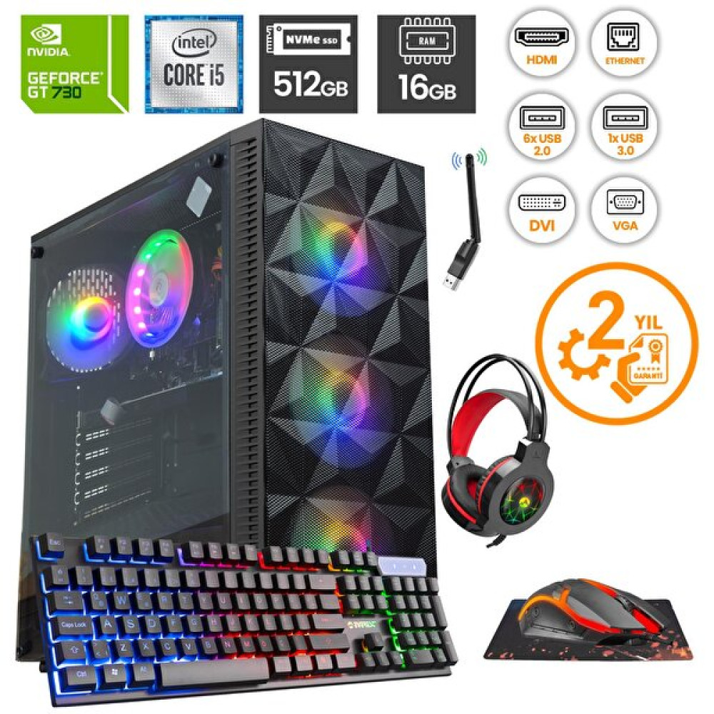 Suncom Raks-Gmg101 Intel Core i5-3470 16 GB RAM 512 GB SSD Gt730 FreeDOS Masaüstü Oyun Bilgisayarı WiFi + Oyuncu Seti Masaüstü Bilgisayar Fiyatı