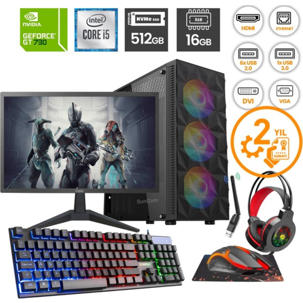 Suncom Raks GMG101A1 I5-3470 16GB 512GB SSD GT730-4GB 19" Hd+ Freedos Masaüstü Gaminng Pc Wifi + Oyuncu Seti - FreeDos - İşletim Sistemi Yok Masaüstü Bilgisayar Fiyatı