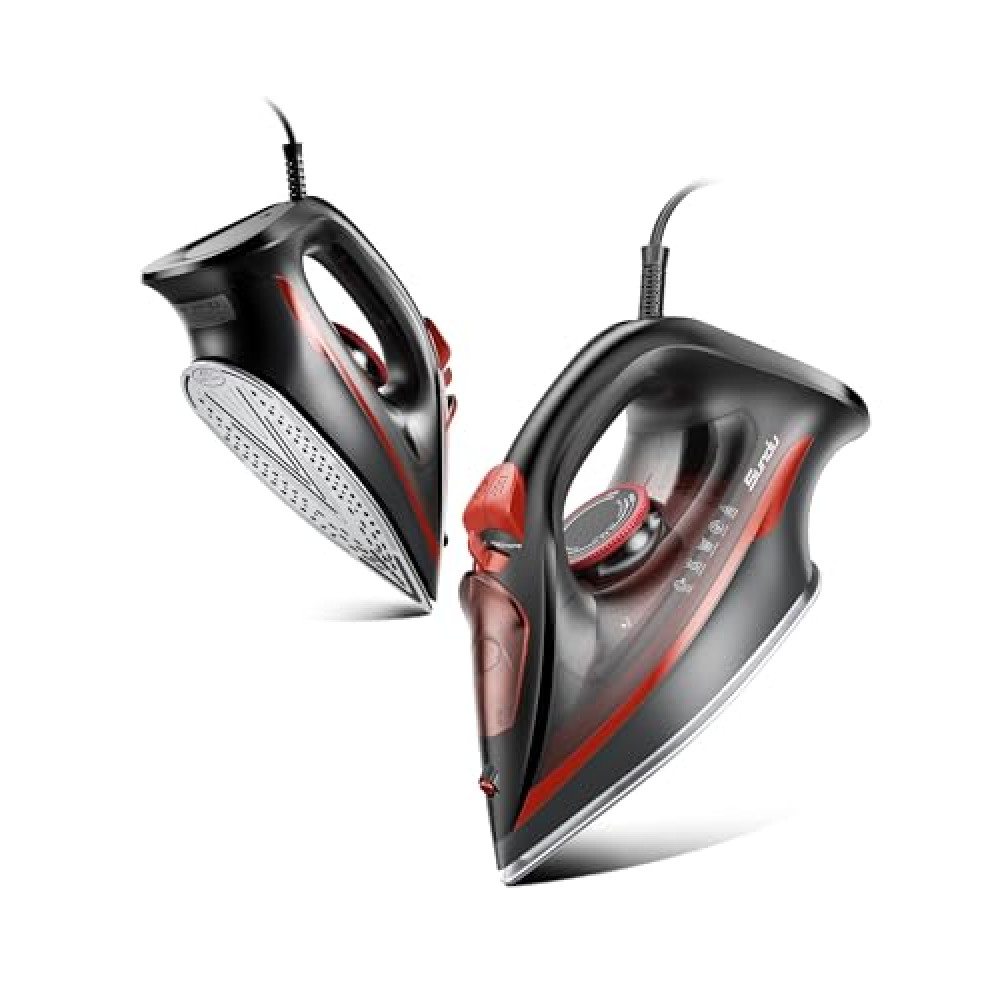 Sundu Steam Iron for Clothes with Rapid Heating Ceramic Coated Soleplate,1500W with Precise Thermostat Dial,Self-Cleaning, Auto-Off,11.84oz Water Tank for Home Clothes Ironing Use,Red
