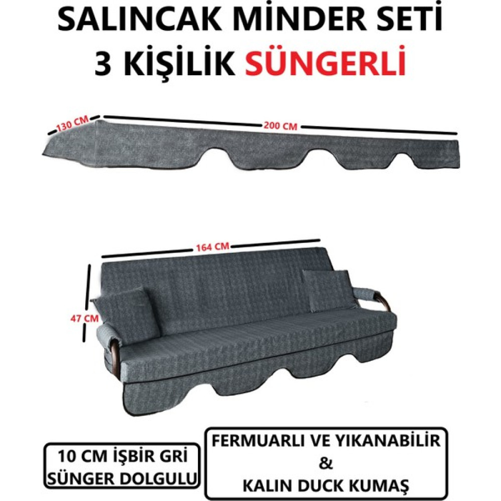 Süngerli Salıncak Minder Seti Tenteli 3 Kişilik 10 cm Sünger 164X47 Gri Oto Boyaları Fiyatı