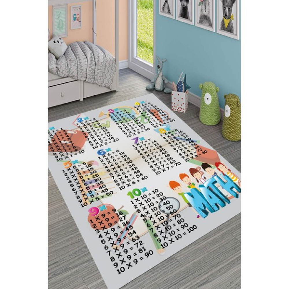 Süngersan Yıkanabilir Kaymaz Taban Eğitici Çarpım Tablolu Çocuk Halısı Oyun Halısı - 40 x 60 cm - Füme Bebek Odası Halı Fiyatı