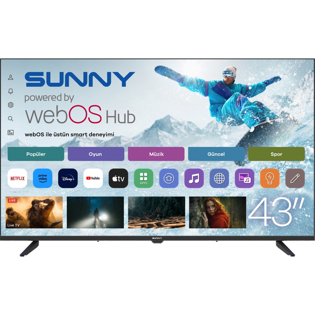 Sunny SN43FPRL-W02M 43'' Full HD Smart TV LED Ekran 110 Ekran webOS Teknolojisi ile 1920 x 1080 Çözünürlük Televizyonlar Fiyatı