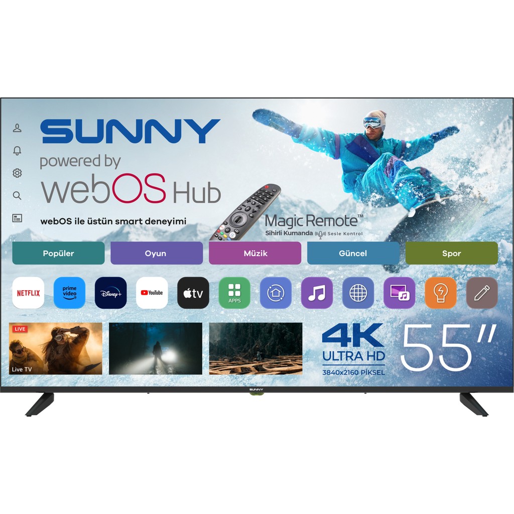 Sunny SN55UPRL-W02M 55'' 139 Ekran Uydu Alıcılı 4K Ultra HD webOS TV Televizyonlar Fiyatı