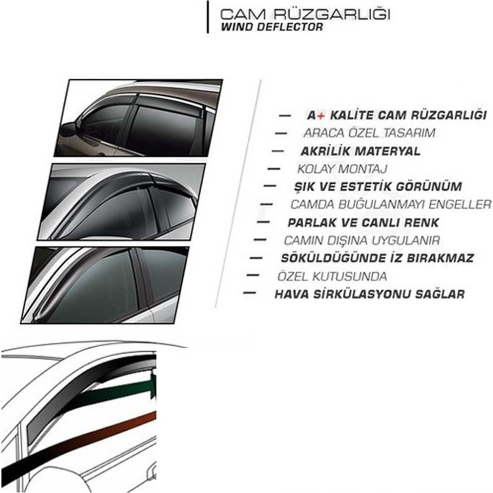 Sunplex Renault Clio 4 Cam Rüzgarlığı Sunplex Marka Mugen 4'lü Oto Rüzgarlıkları Fiyatı