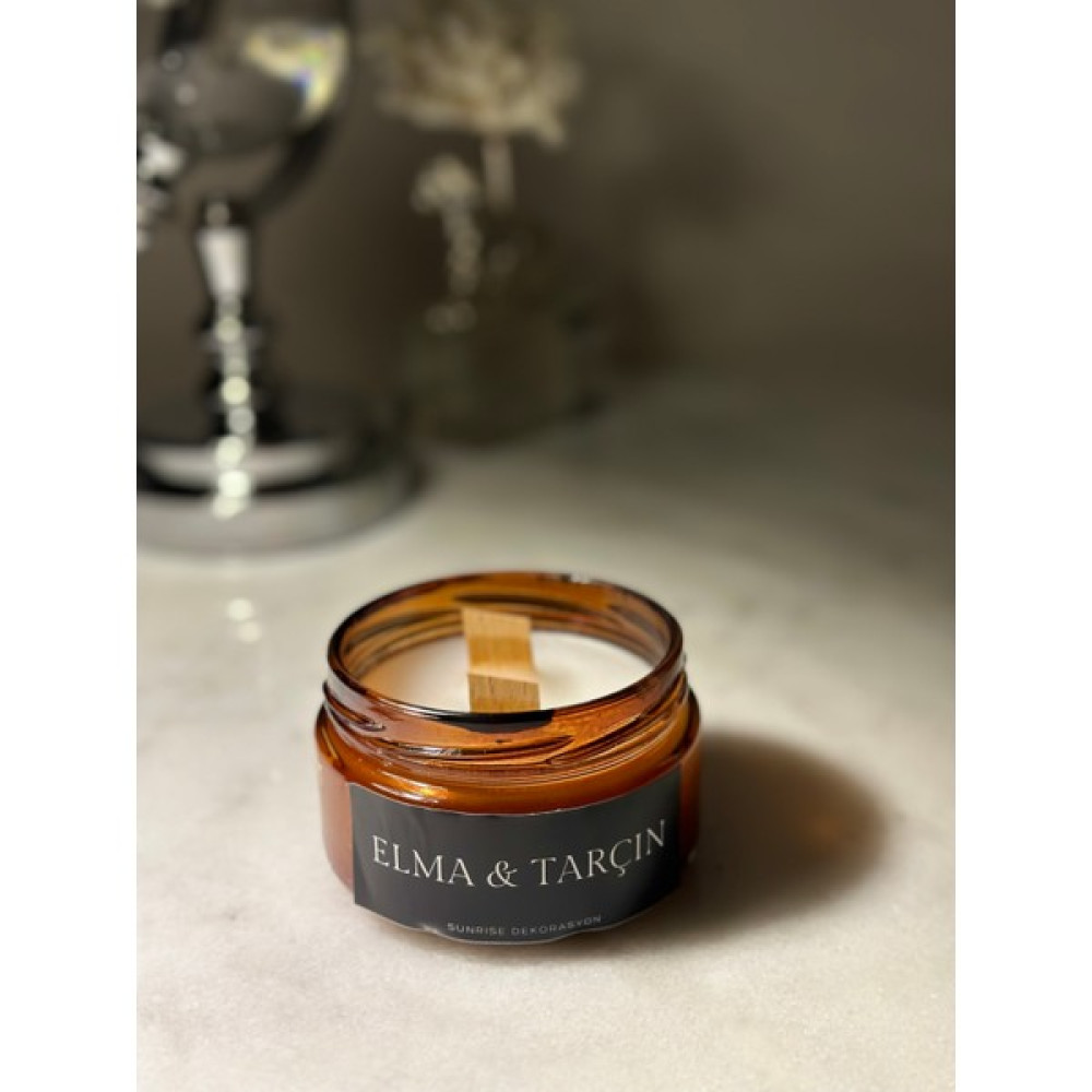 Sunrise Decor Elma & Tarçın Kokulu Siyah Etiket Amber Kavanoz Mum Çift Ahşap Fitil Elma & Tarçın Kokulu - Beyaz - 1 Adet Dekoratif Mum Fiyatı