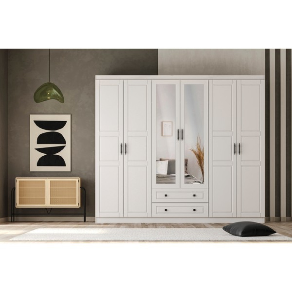 Sunroyal Concept Bahar 210CM 6 Kapak 2 Çekmece Gardırop - Beyaz Gardrop & Dolap Fiyatı
