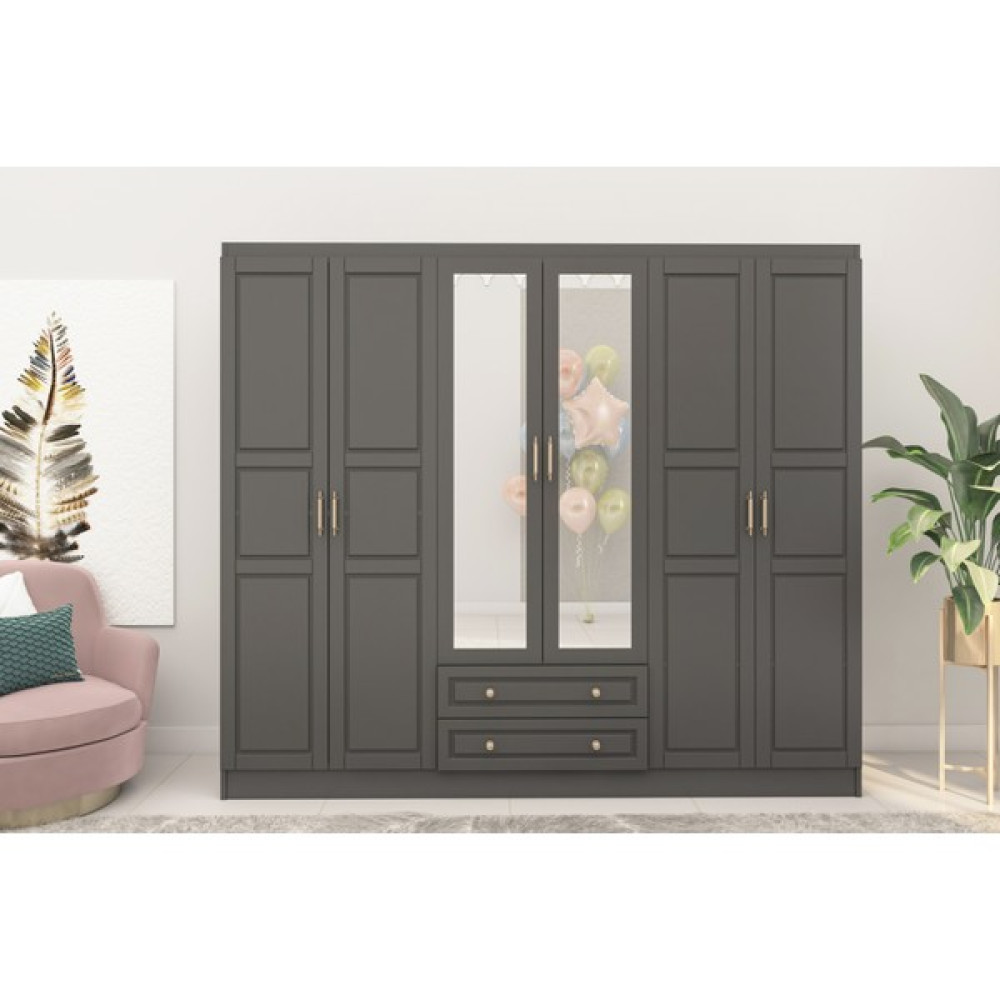 Sunroyal Concept Bahar Antrasit 210CM 6 Kapak 2 Çekmece Gardırop Gardrop & Dolap Fiyatı