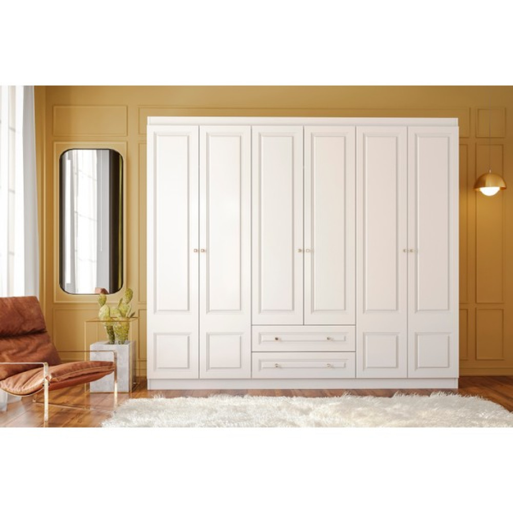 Sunroyal Concept Inci 210CM 6 Kapak 2 Çekmece Gardırop - Beyaz Gardrop & Dolap Fiyatı
