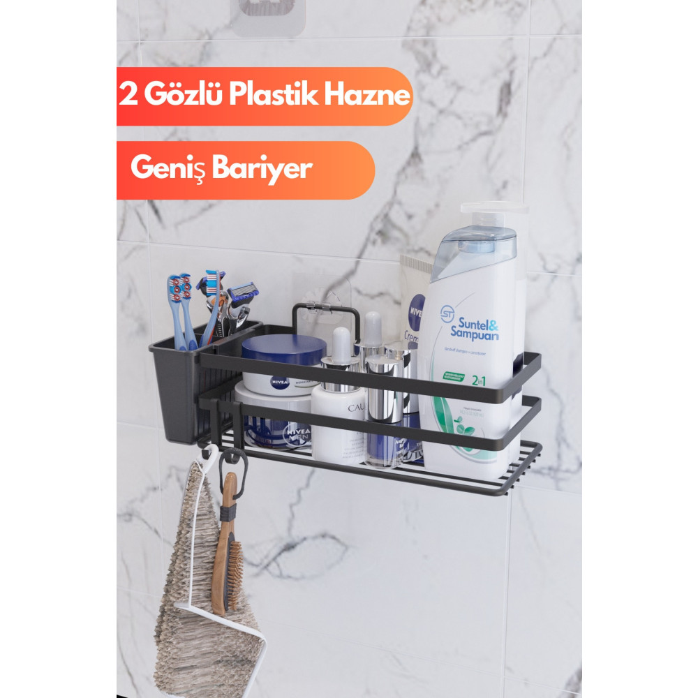 SUNTEL BANYO VE MUTFAK AKSESUARLARI İki Gözlü Plastik Hazneli Sticker Yapışkanlı Banyo Düzenleyicisi Banyo Organizeri Banyo Aksesuarları Fiyatı