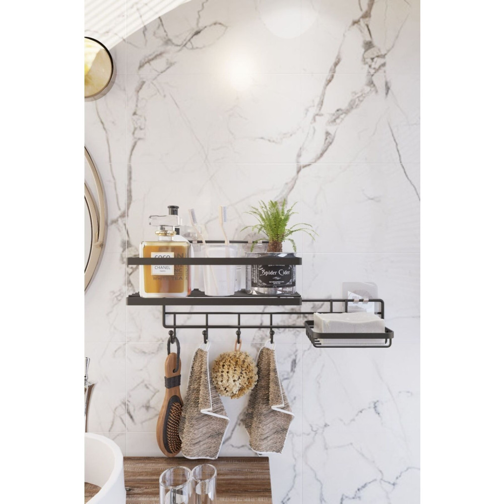 SUNTEL BANYO VE MUTFAK AKSESUARLARI Yapışkanlı 4 Kancalı Banyo Rafı Ve Sabunluk Banyo Düzenleyici Banyo Organizer Banyo Aksesuarları Fiyatı