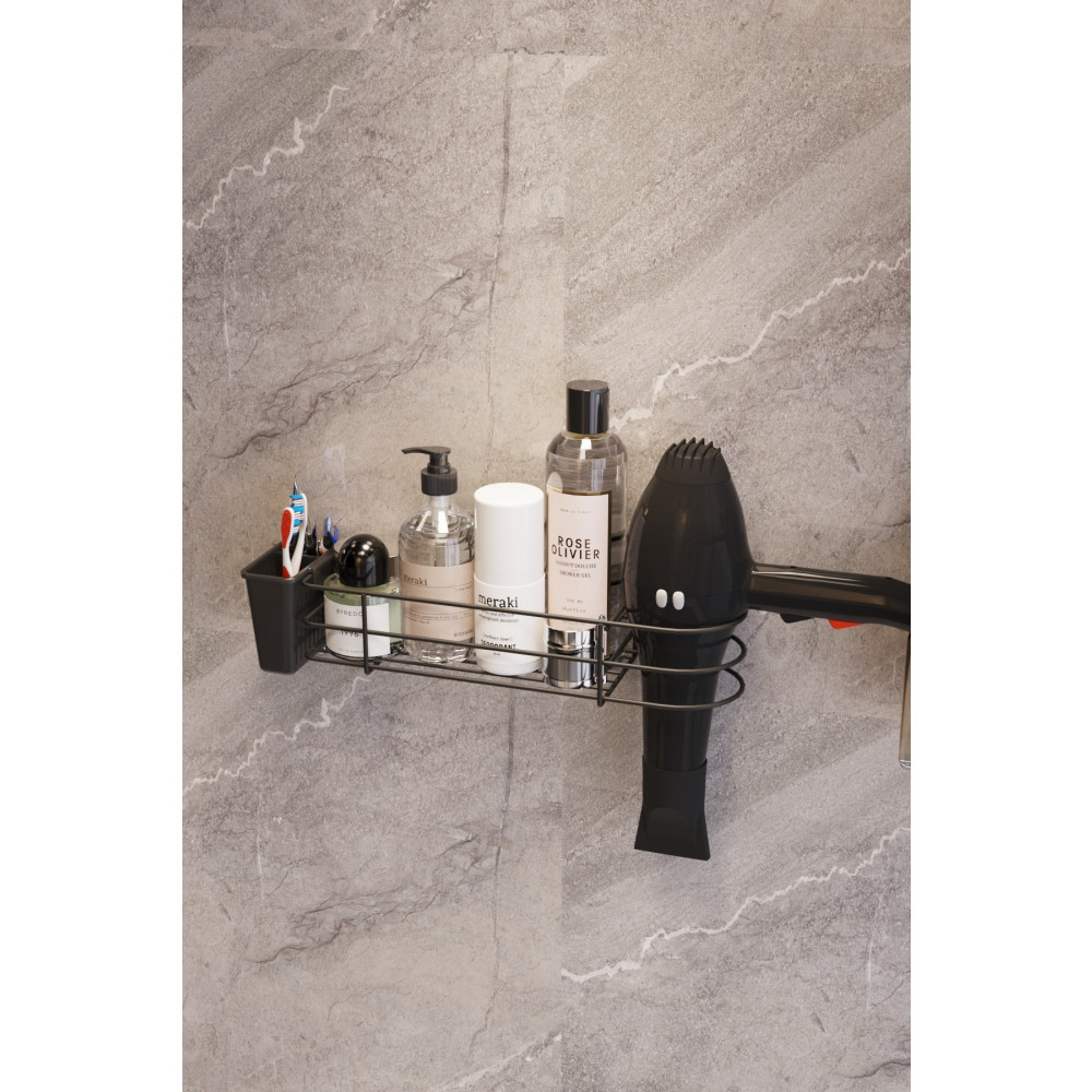 SUNTEL BANYO VE MUTFAK AKSESUARLARI Yapışkanlı Fön Makinesi Hazneli Banyo Düzenleyici Banyo Organizer Banyo Aksesuarları Fiyatı