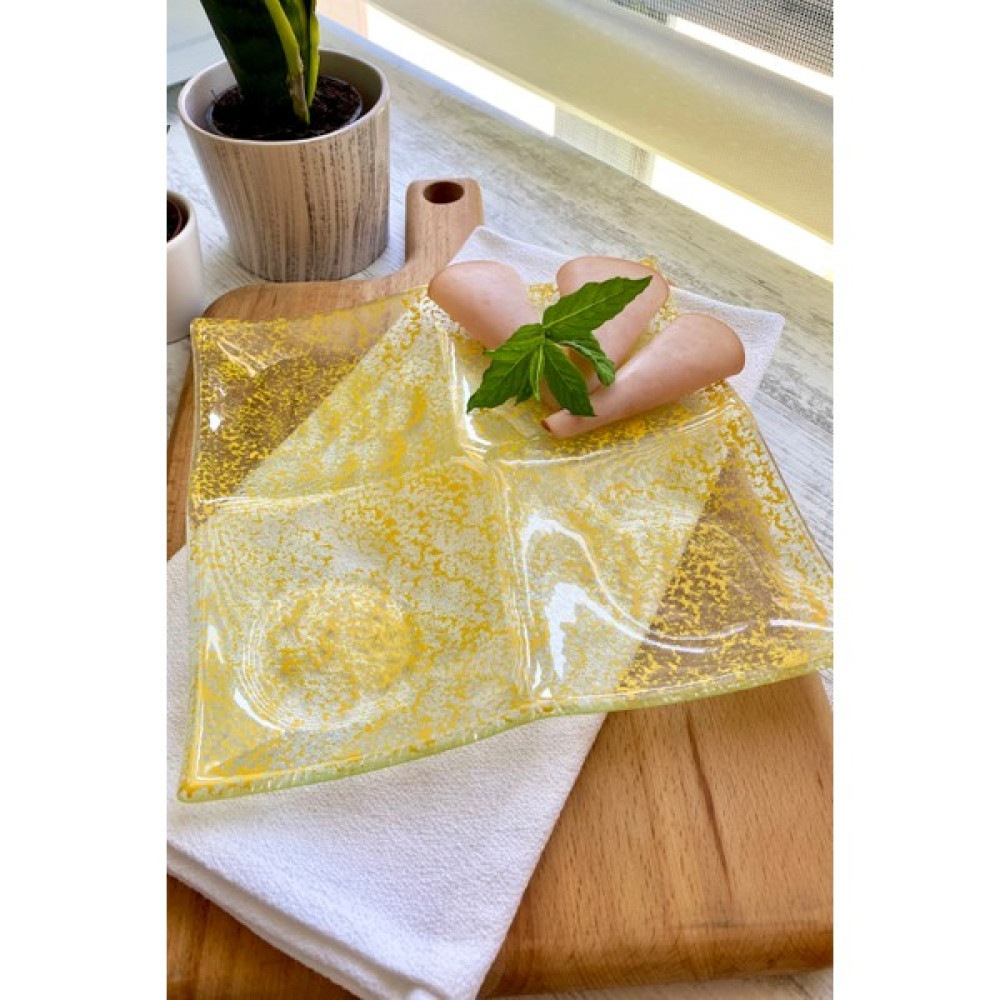Sunu Divi Sarı Desenli Bölmeli Cam Şarküteri Tabağı - 23 cm Oto Boyaları Fiyatı