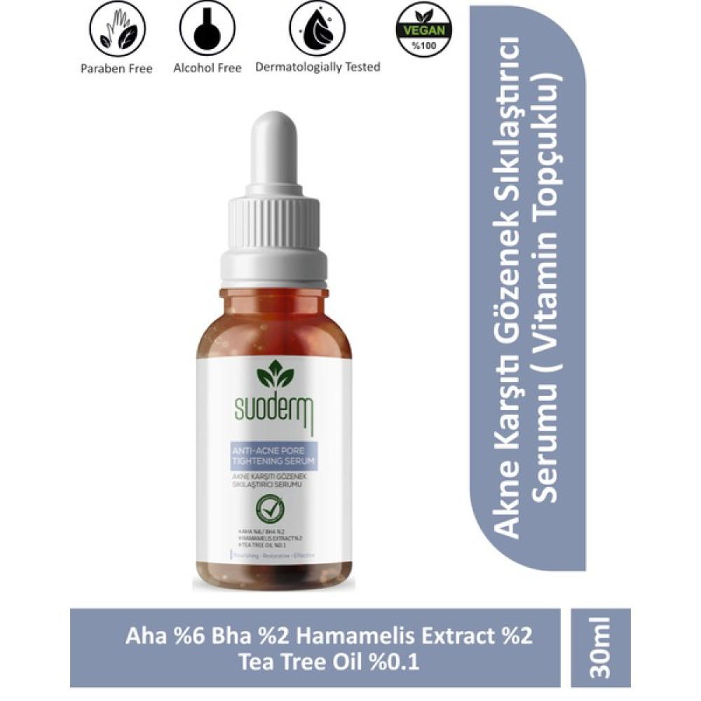 Suoderm Akne Karşıtı Gözenek Sıkılaştırıcı Serum Aha %6 Bha %2 Cadı Fındığı Ekstresi % 2 Çay Ağacı Yağı %0.1 Anti-Aging / Yaşlanma Karşıtı Fiyatı