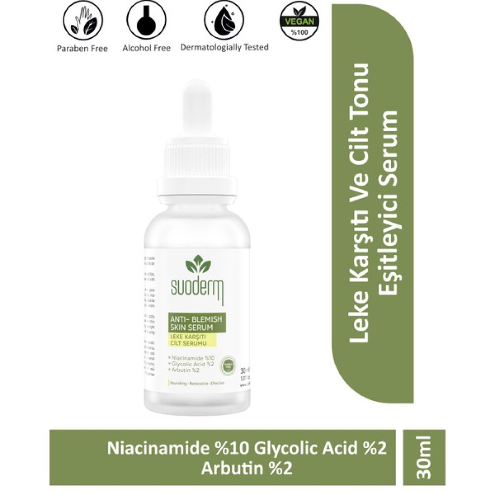 Suoderm Anti-Blemish Skin Care Serum Niacinamide %10 Glycolic Acid %2 Arbutin %2 Anti-Aging / Yaşlanma Karşıtı Fiyatı
