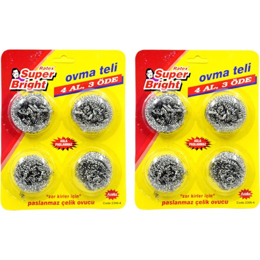 Super Bright Ratex Super Bright Vakumlu Bulaşık Ovma Teli 8 Li Set Bulaşık Yıkama Fiyatı