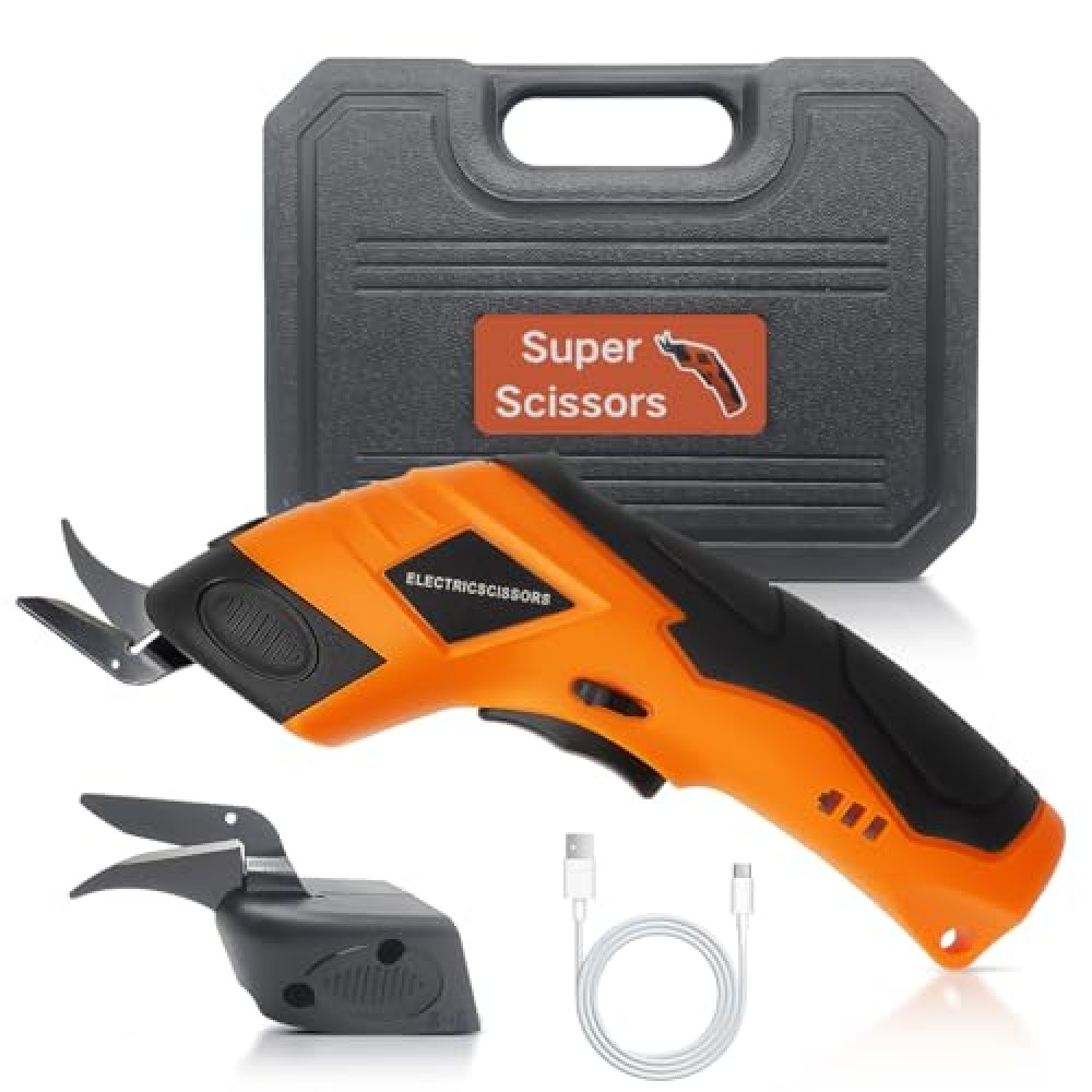 Super Scissors, Cardboard Cutter，Electric Box Cutter,Ultimate Cutting Tool for Home& Craft,Cordless Electric Scissors 2 Blades Included，Electric Scissors for Cutting Fabric, Cardboard & Plastic，orange