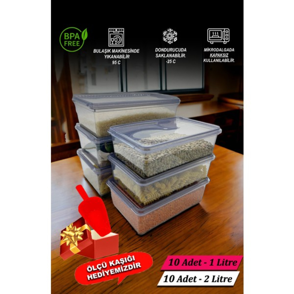 Supercupp Plastik Kapaklı Kilitli - Gri Saklama Kabı 10 Adet 2 Lt & 10 Adet 1 Lt DerinDondurucu & Buzdolabı Düzenleyici Saklama Kapları Fiyatı
