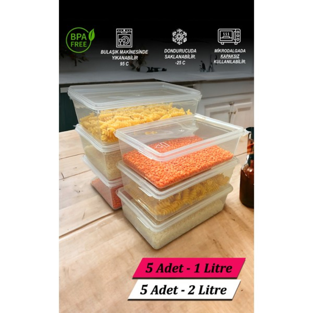 Supercupp Plastik Kendinden Kilitli- Kapaklı Saklama Kabı 1Litre 5Adet & 2Litre 5Adet DerinDondurucu&Gıda&Buzdolabı Saklama Kapları Fiyatı