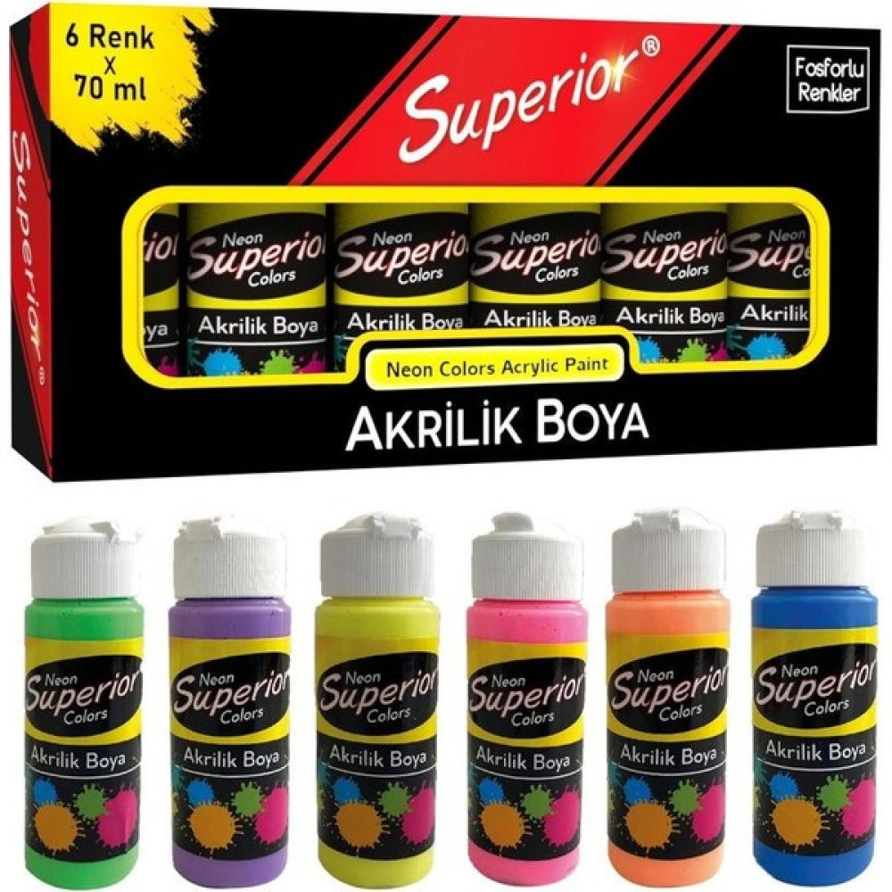 Superior Akrilik Boya 6 Renk x 70 ml Fosforlu Renkler Akrilik Boya Fiyatı