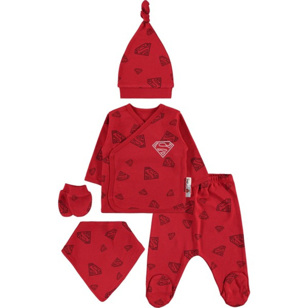 Superman Süperman Erkek Bebek 5'li Zıbın Takımı Kırmızı Bebek Hastane Çıkışı Fiyatı
