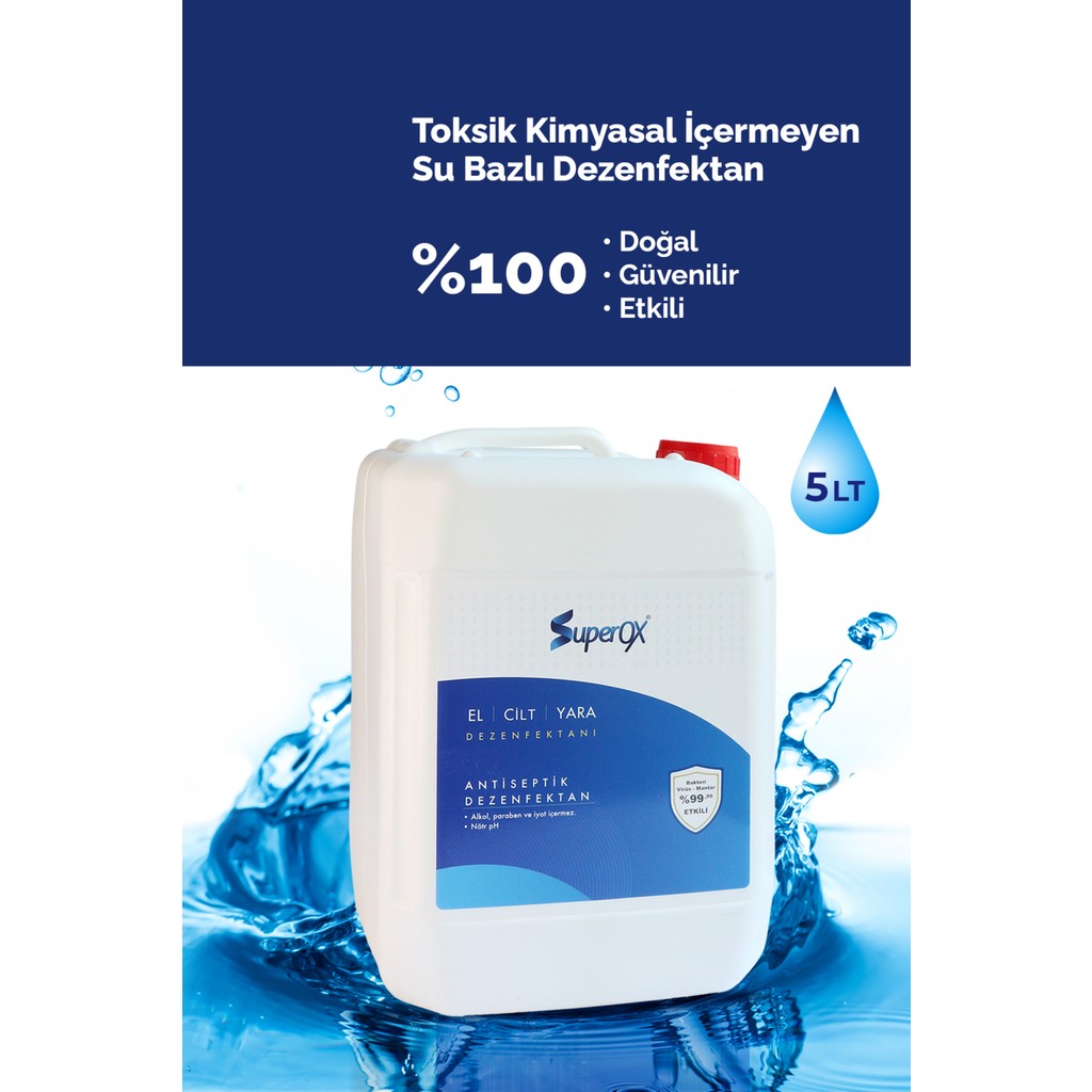 Superox Doğal ve Alkolsüz El Cilt Dezenfektanı , Hipokloröz İçeren El Dezenfektanı 5 LT Diğer Fiyatı