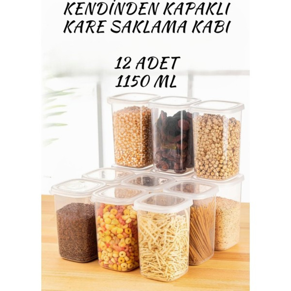 SUPERPUP 12'li Kendinden Kapaklı Kare Saklama Kabı Erzak, Baharat 1,15 Litre - 1,2 lt Saklama Kapları Fiyatı