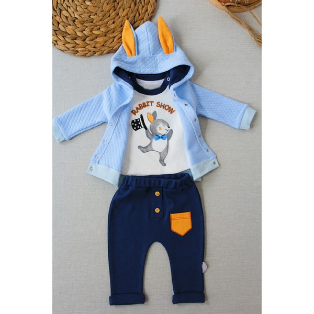 Supershop Rabbit Şhow Nakışlı Kapşonlu Ceket Sweat Erkek Bebek 3Lü Takım Bebek Giysi Takım Fiyatı