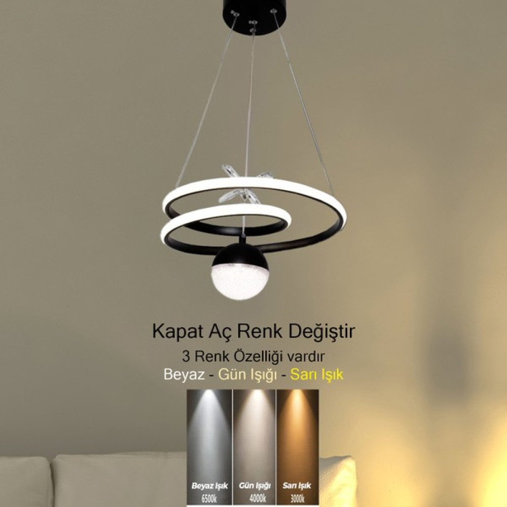 Supply Home 3 Renkl Modüllü Siyah Modern Sarkıt Toplu LED Avize Beyaz, Gün Işığı ve Sarı Renkli - Beyaz Avize Fiyatı