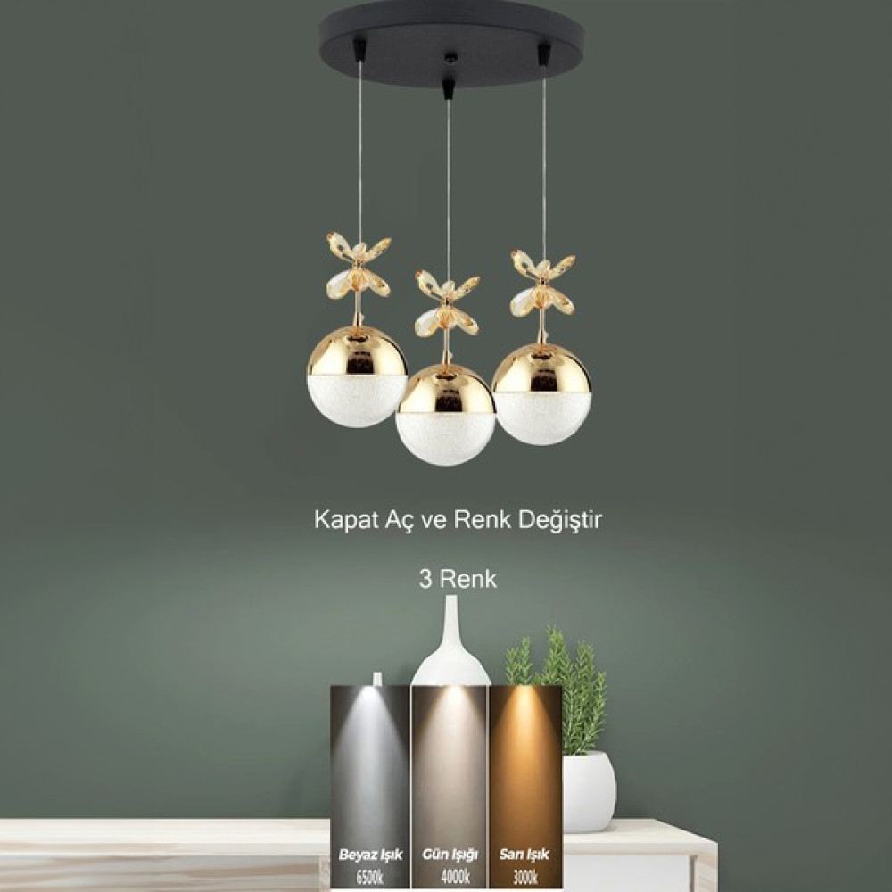 Supply Home 3'lü Modern Sarkıt 3 Renk Toplu LED Avize - Gold Avize Fiyatı