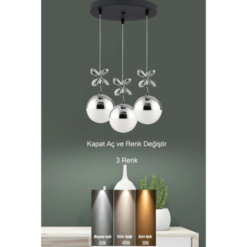 Supply Home 3'lü Modern Sarkıt 3 Renk Toplu LED Avize - Gümüş Avize Fiyatı