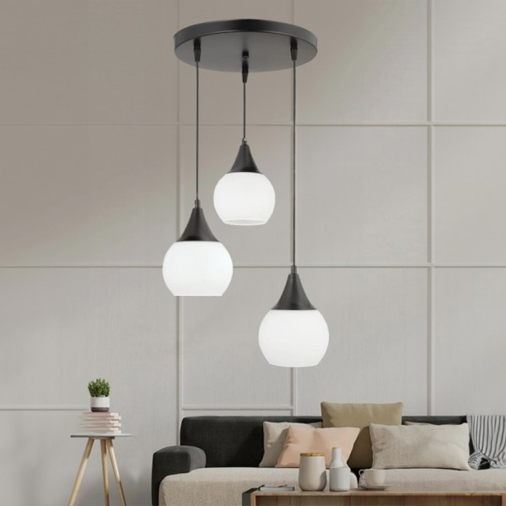 Supply Home 3'Lü Siyah Beyaz Camlı Modern Sarkıt Avize Salon Mutfak Oda Hol Avize Avize Fiyatı