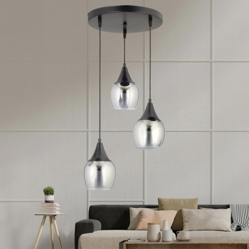 Supply Home 3'Lü Siyah Füme Camlı Modern Sarkıt Avize Salon Mutfak Oda Hol Avize Avize Fiyatı