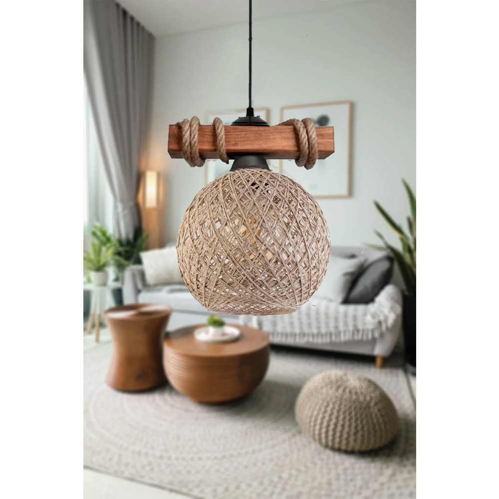 Supply Home Ahşap Halatlı Balle Jüt Küre Top Tekli Sarkıt Avize Avize Fiyatı
