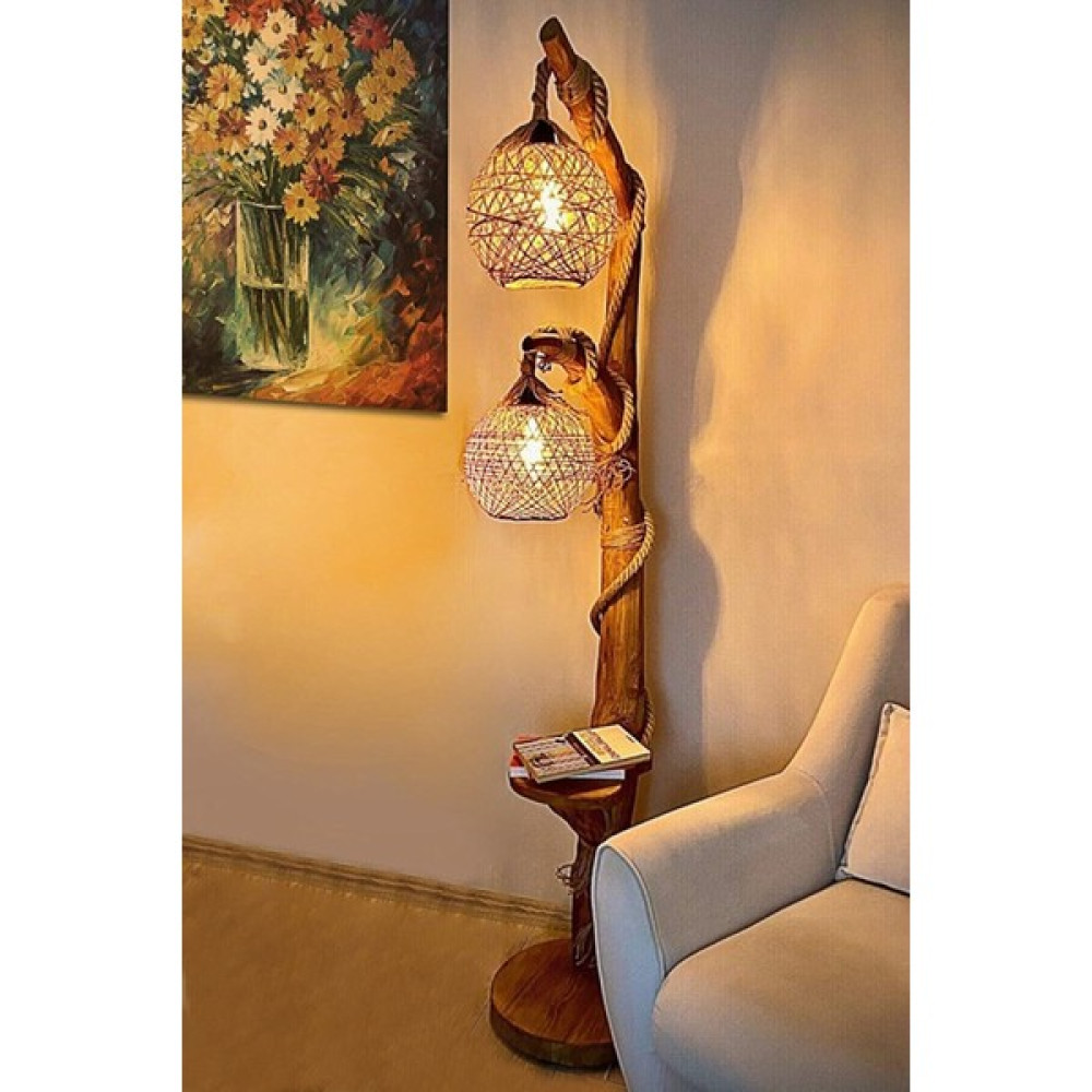 Supply Home Doğal Ağaç Yalıkavak Serisi Çift Küre Aydınlatma Lambader 140 cm - Naturel Lambader Fiyatı