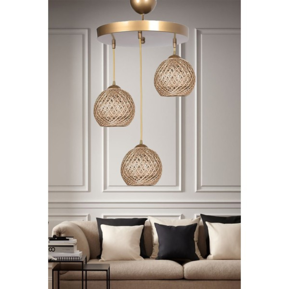 Supply Home Rustik 3'lü Top Bej Sarkıt Avize Salon, Mutfak, Antre - Gold Avize Fiyatı